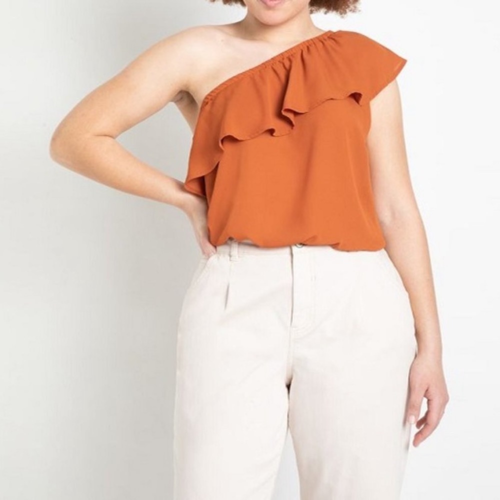 {Eloquii} One Shoulder Ruffle Blouse In Terracotta - Women's 20 - NWT